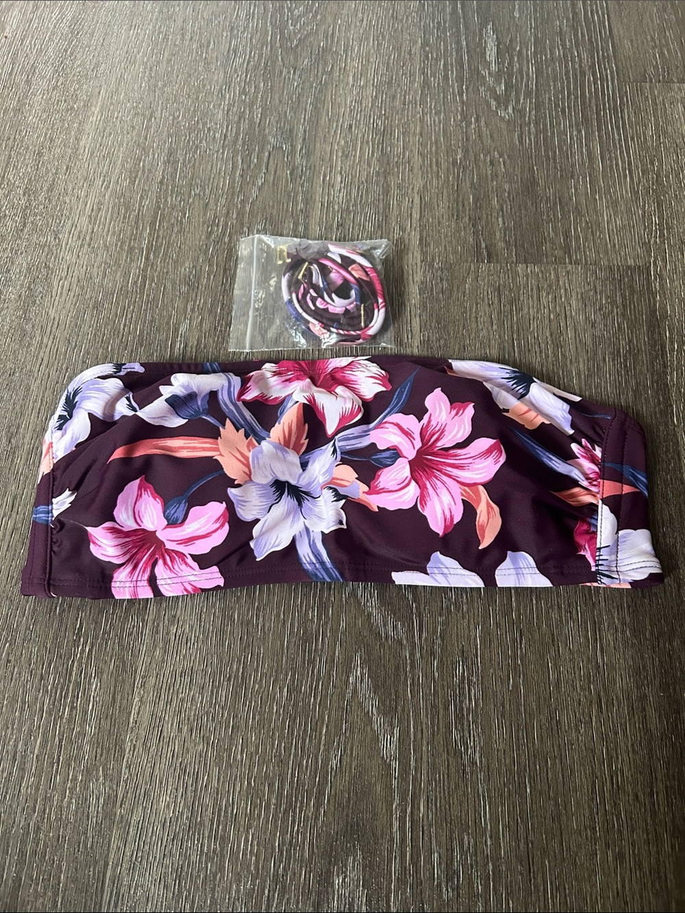 Floral Bandeau Swim Top - Purple Pink Floral
